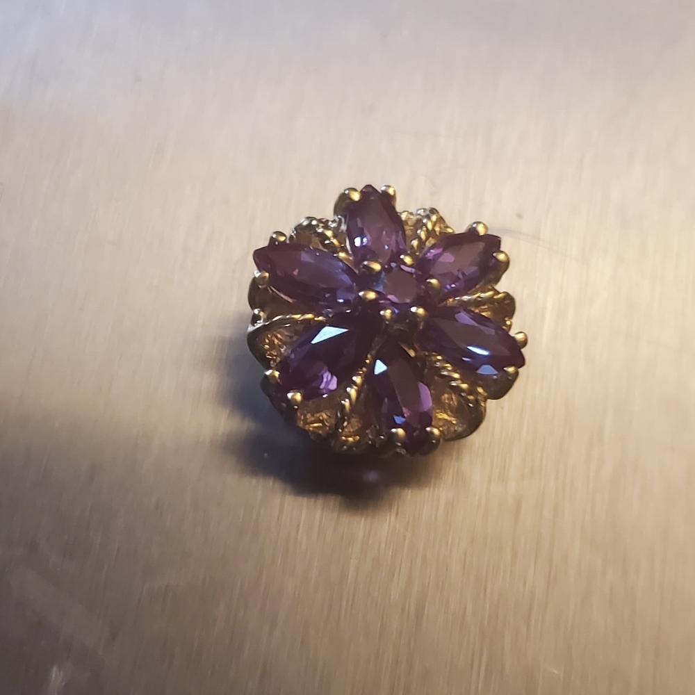 14K YG Amethyst In Flower Design Slide Bracelet Charm